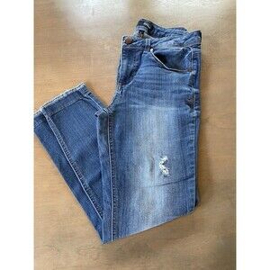 1822 Denim Jeans Size 6 Skinny Distressed Stretch Raw Hem Mid Rise Med Blue EUC